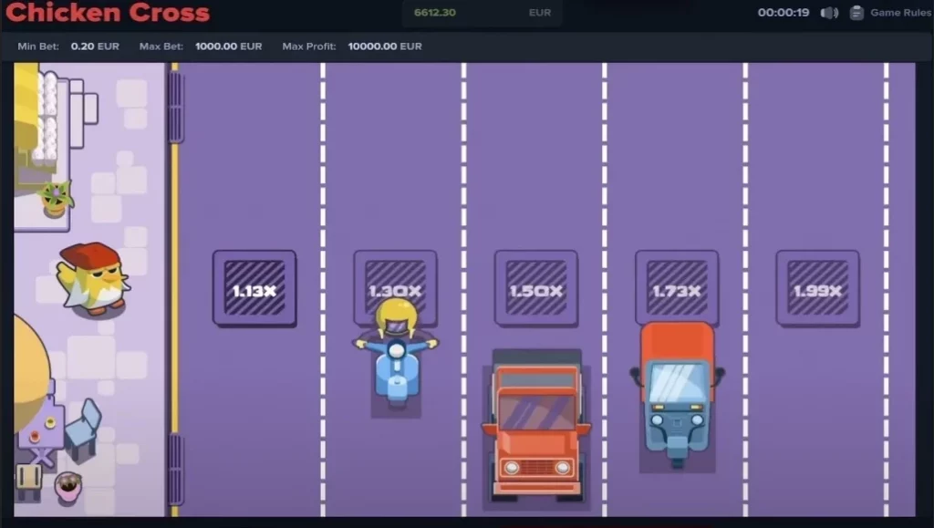 Chicken Cross by Upgaming | Play the Chicken Cross Road Gambling Game